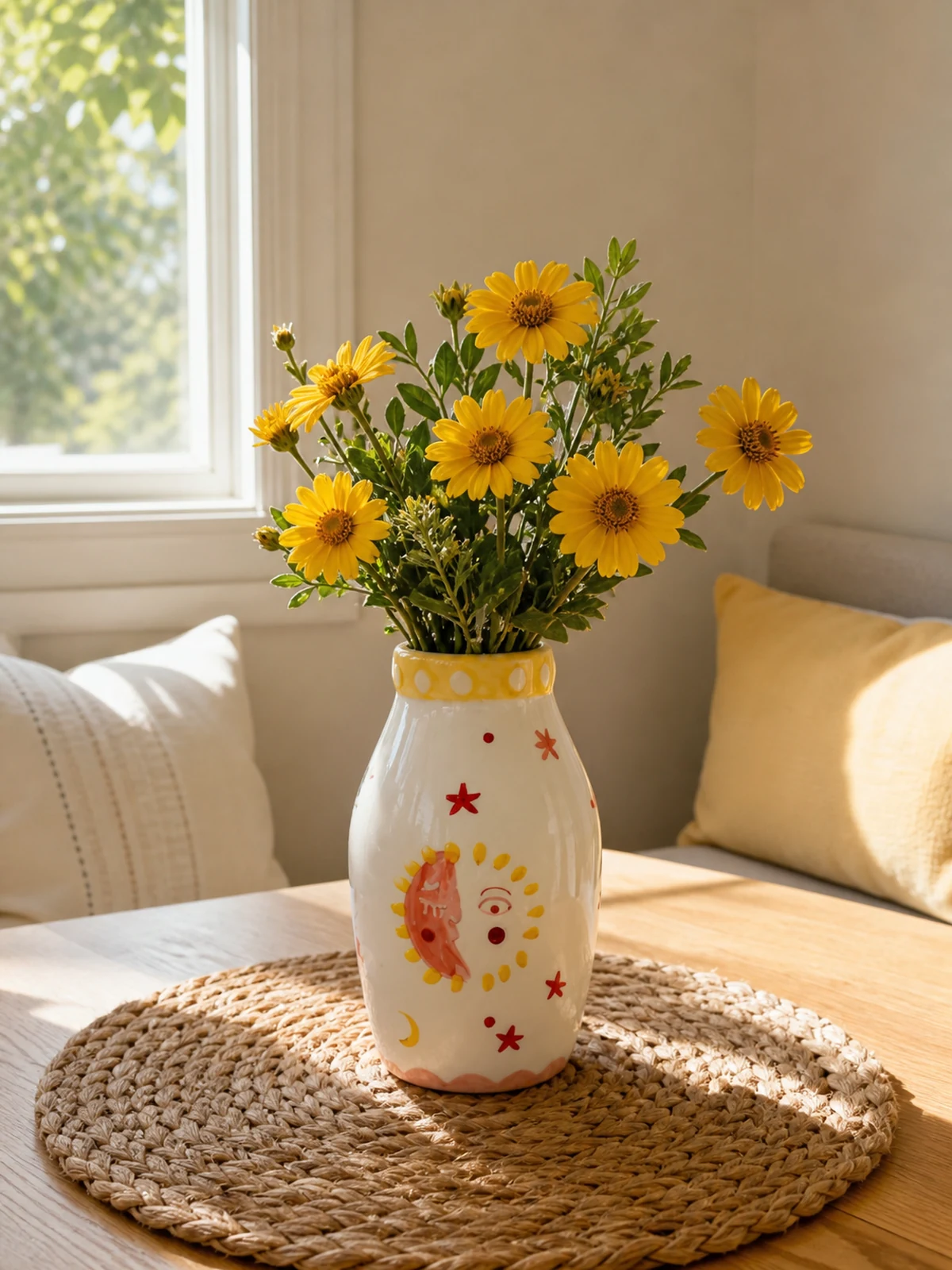 Sun & Moon Face Ceramic Vase styling idea 4