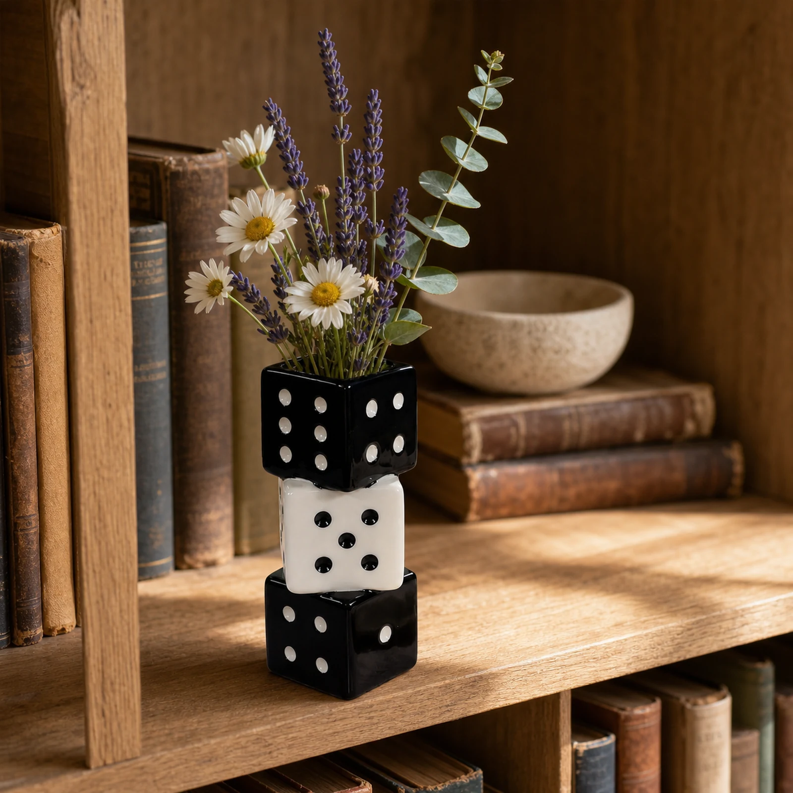 Stacked Ceramic Dice Vase – Black and White – image 4