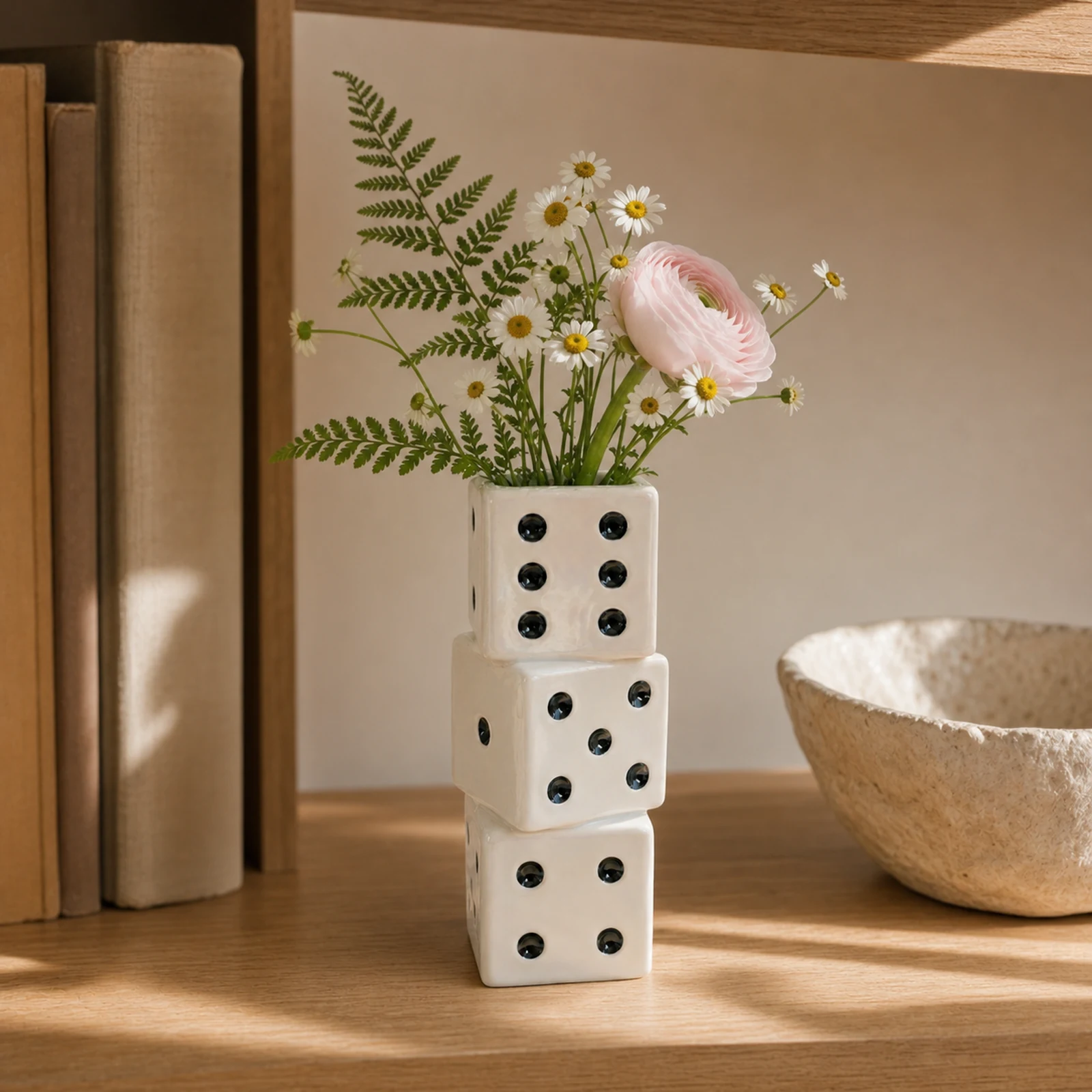 Stacked Ceramic Dice Vase – White – image 4