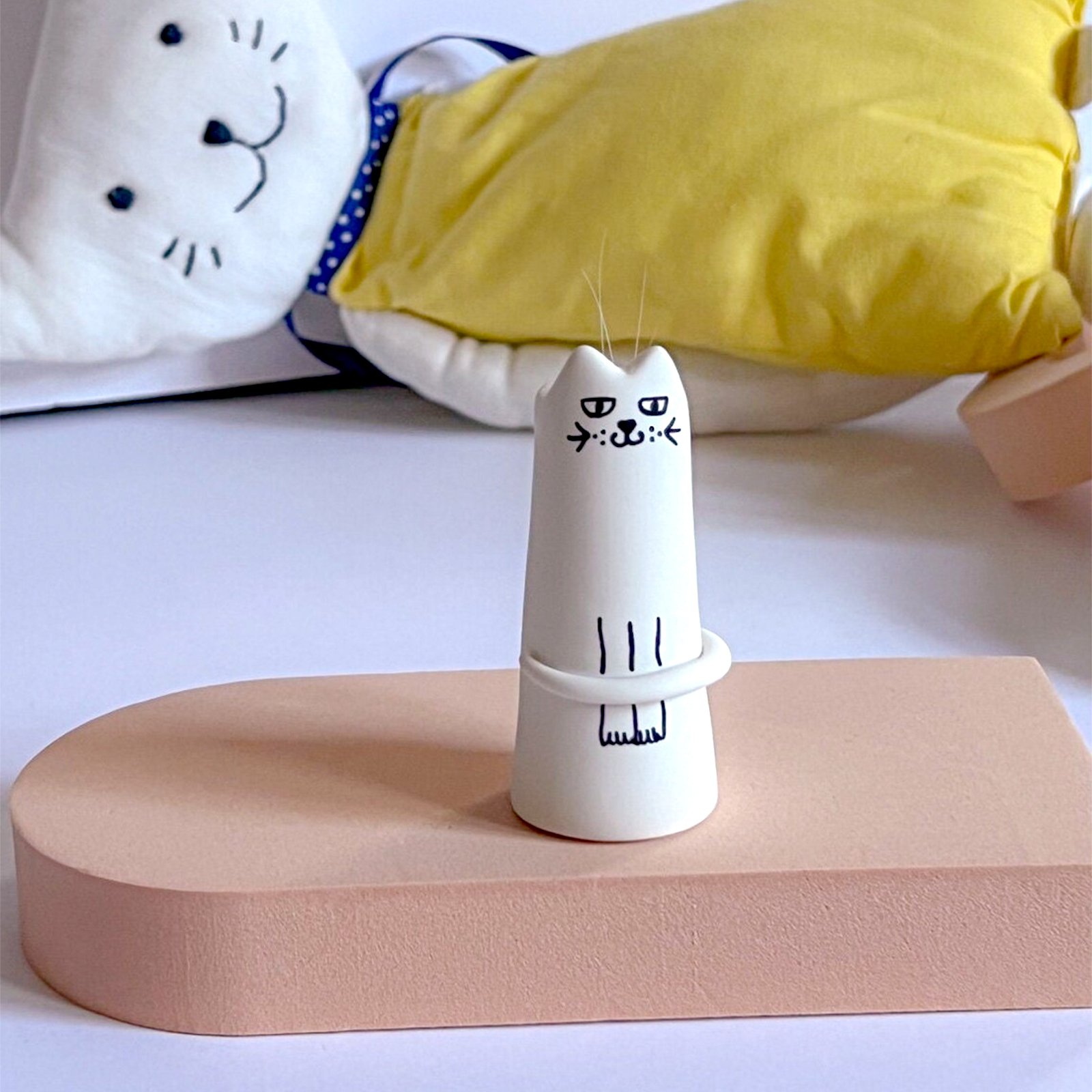 Set of 5 Handmade Ceramic Cat Vases - Mini Floral Decor