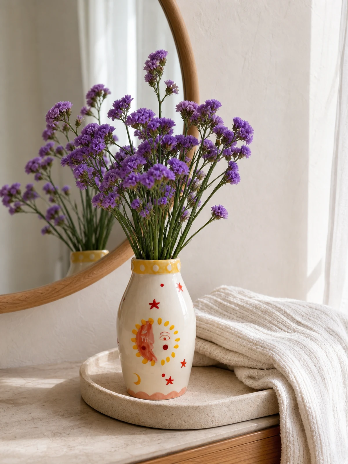 Sun & Moon Face Ceramic Vase styling idea 5