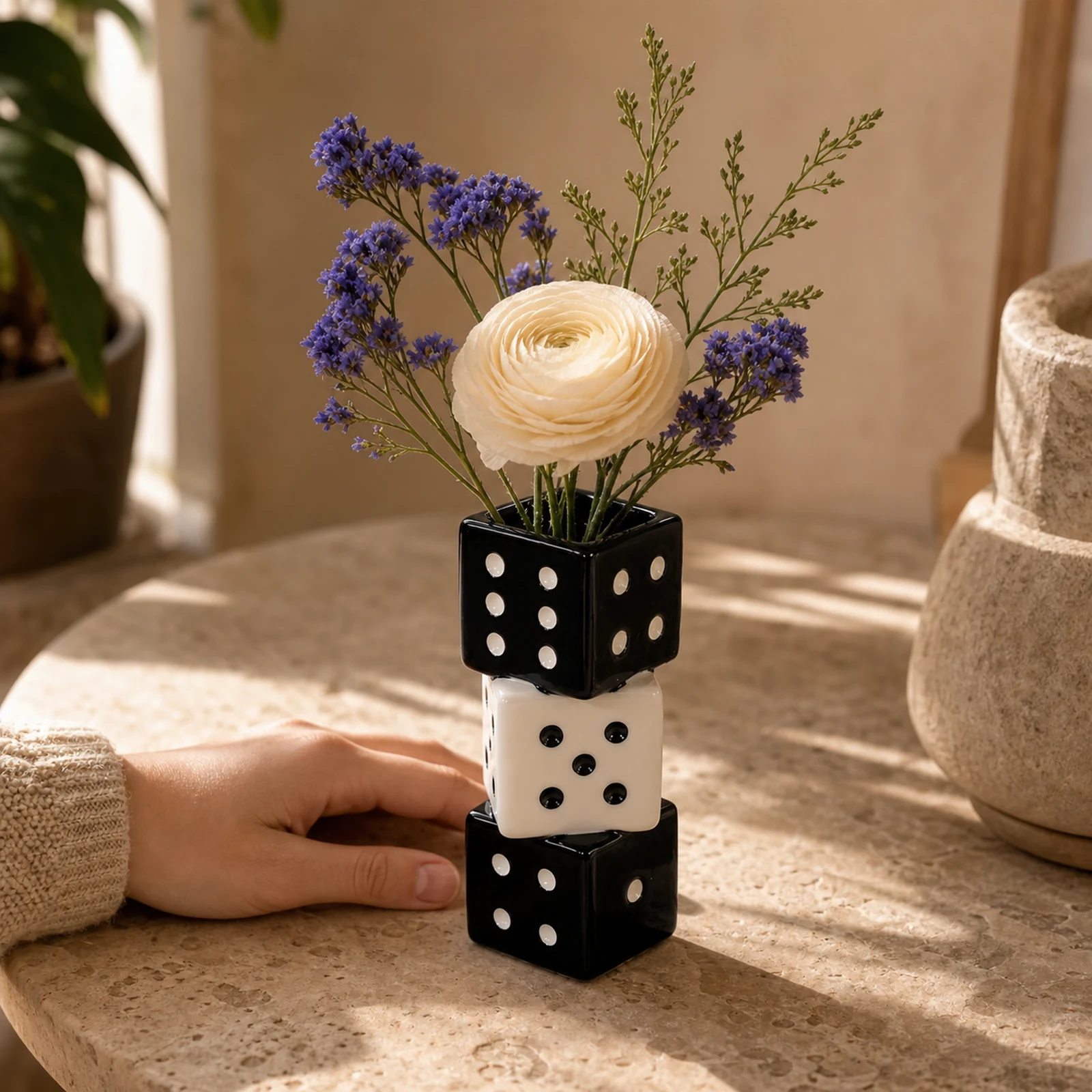 Stacked Ceramic Dice Vase – Black and White – image 5