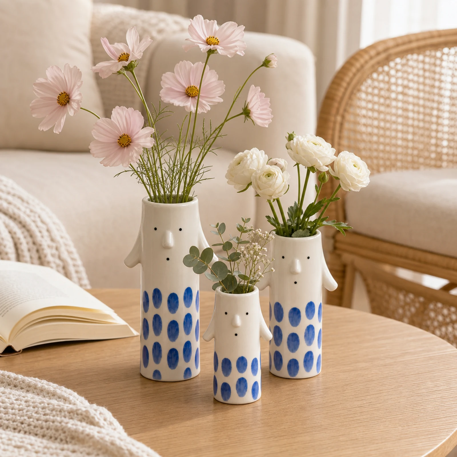 MOUGIGI blue dot family face vase set styled home decor image