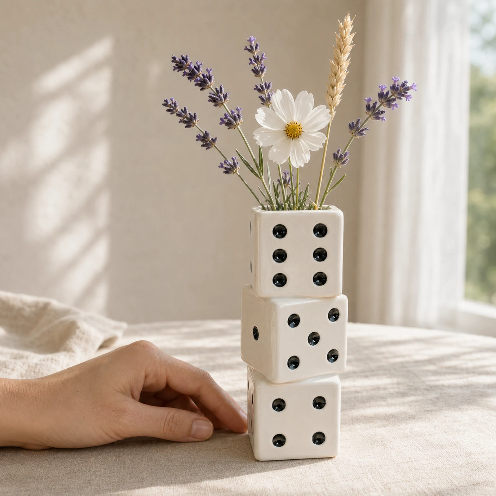 Stacked Ceramic Dice Vase – White – image 5