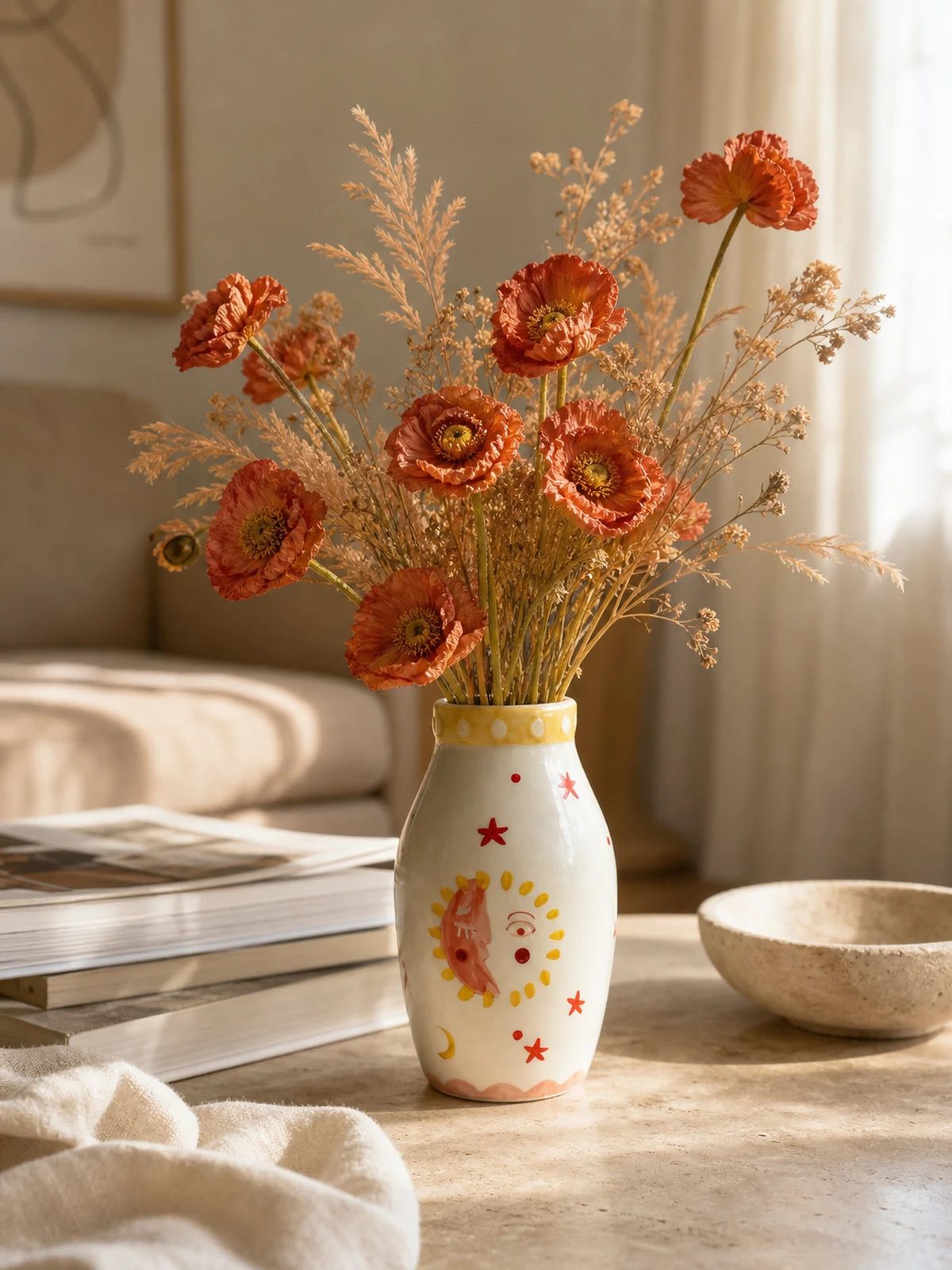 Sun & Moon Face Ceramic Vase styling idea 6