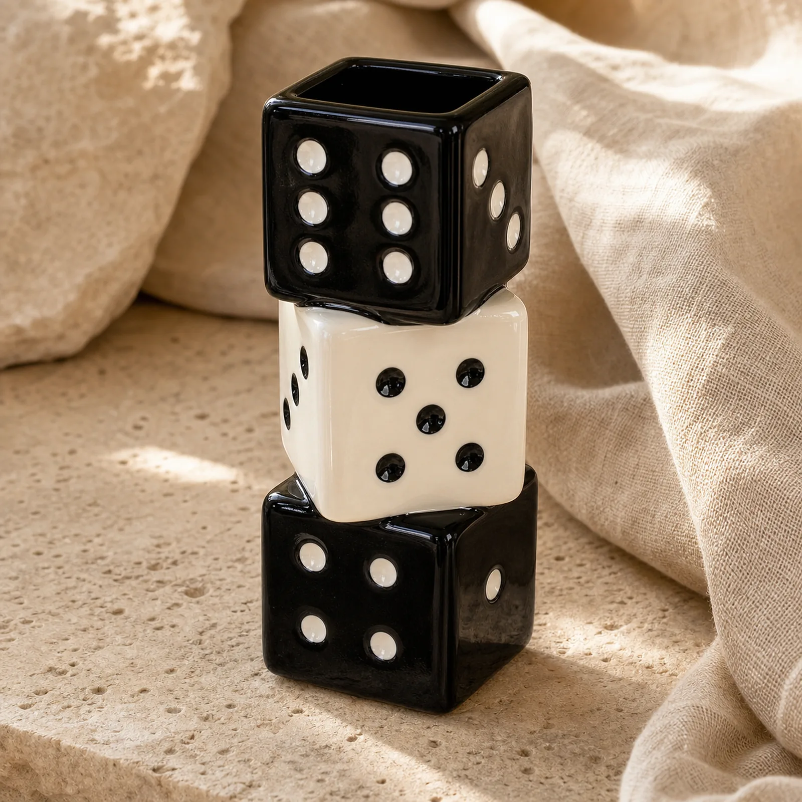 Stacked Ceramic Dice Vase – Black and White – image 6