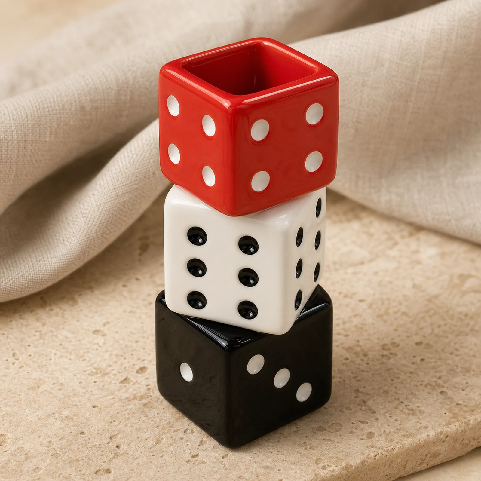 Stacked Ceramic Dice Vase – Red, White and Black – image 6