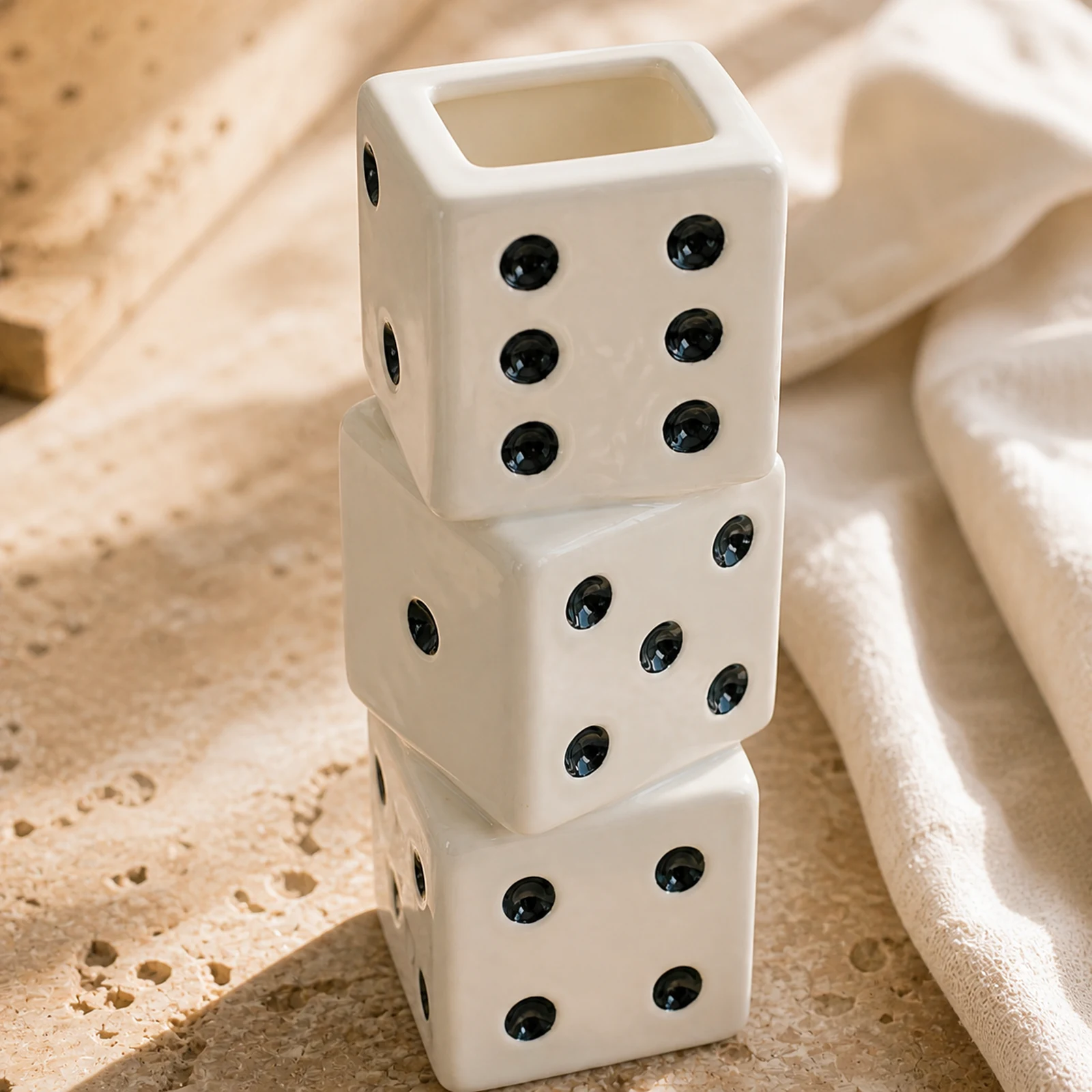 Stacked Ceramic Dice Vase – White – image 6