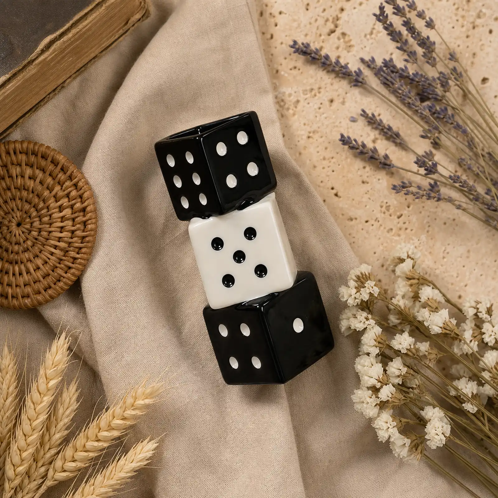 Stacked Ceramic Dice Vase – Black and White – image 7