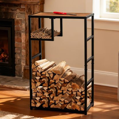 23x39 Inch Firewood Rack with Storage Shelf