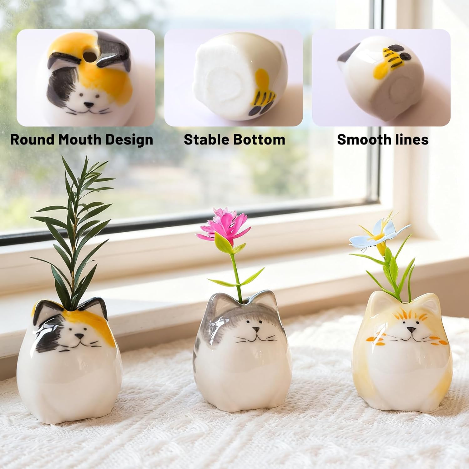3PCS Cat Bud Vases - Ceramic Mini Flower Vases-MOUGIGI
