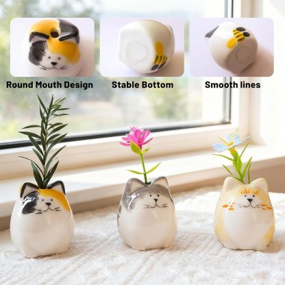 3PCS Cat Bud Vases - Ceramic Mini Flower Vases-MOUGIGI