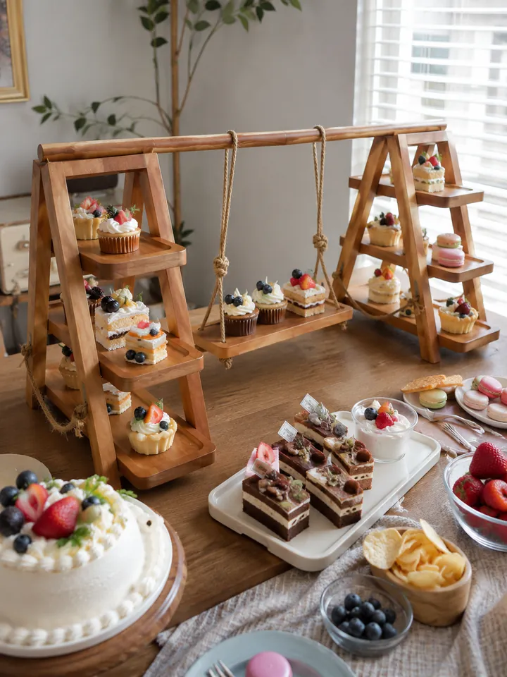 Rustic 3-Tier Wood Cupcake Stand – Removable & Foldable styling idea 2