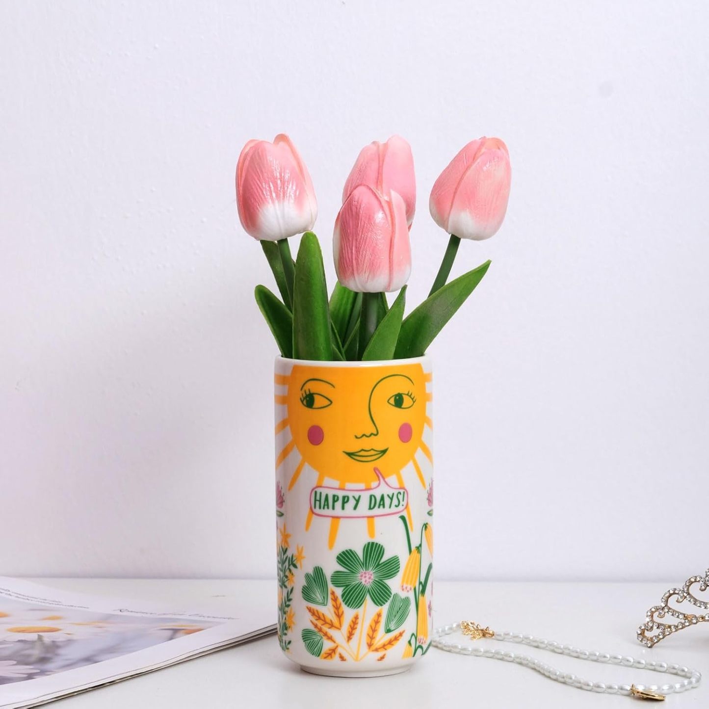 Boho Ceramic Vase - Abstract Round Flower & Pen Holder-MOUGIGI
