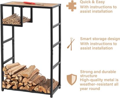 23x39 Inch Firewood Rack with Storage Shelf