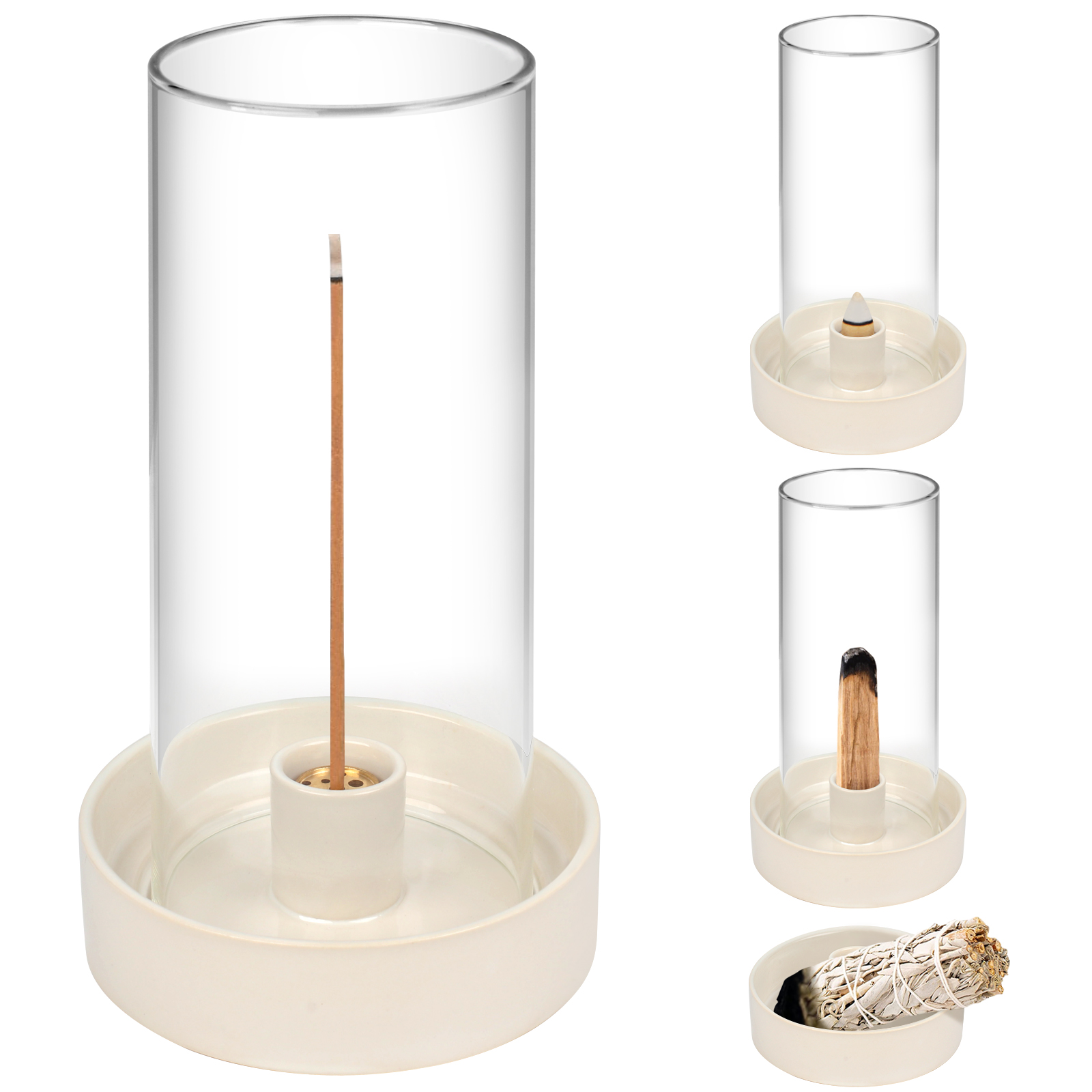 9-Hole Ceramic Incense Burner with Removable Glass Cover