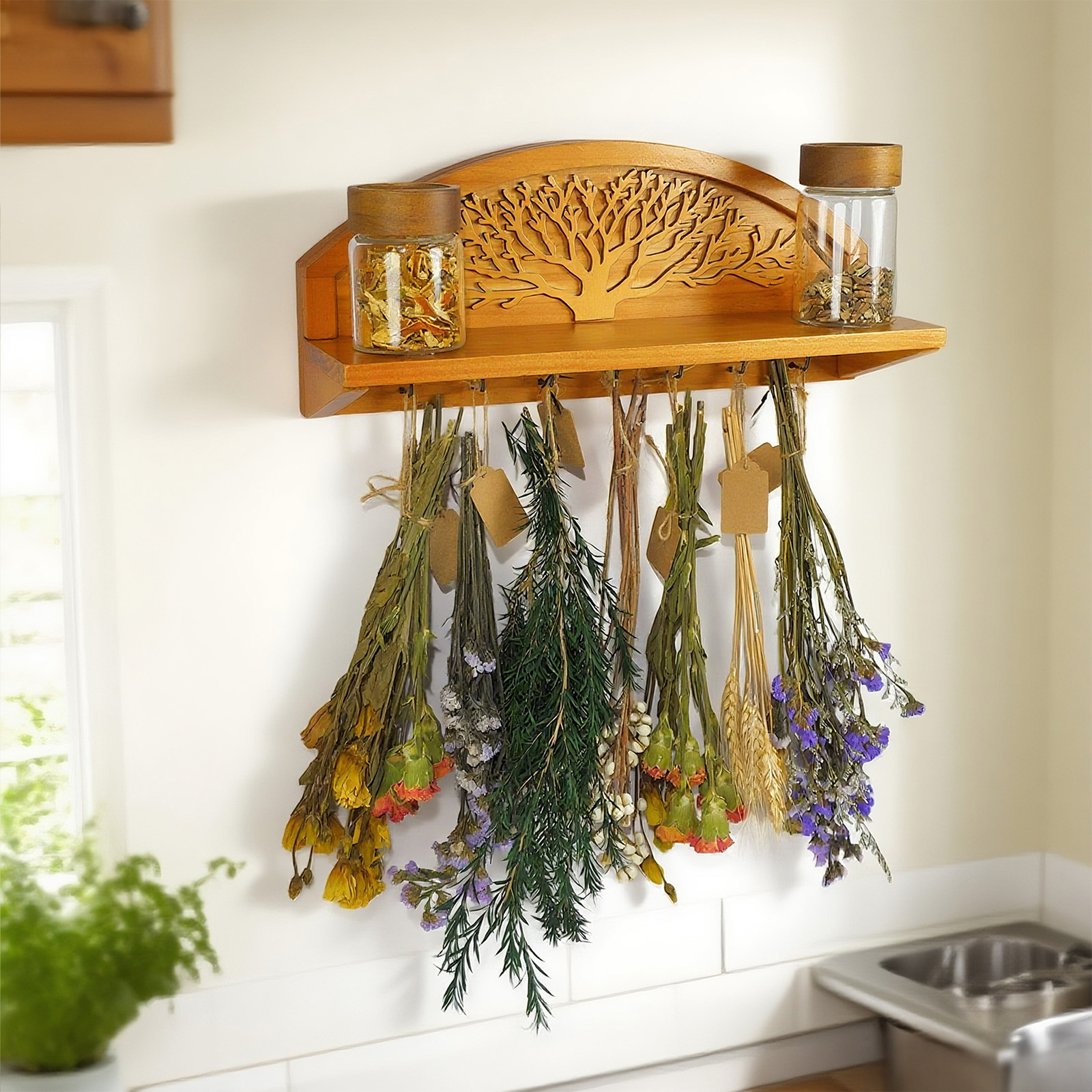 Tree of Life Herb Drying Rack - 7 Hook Wall Decor