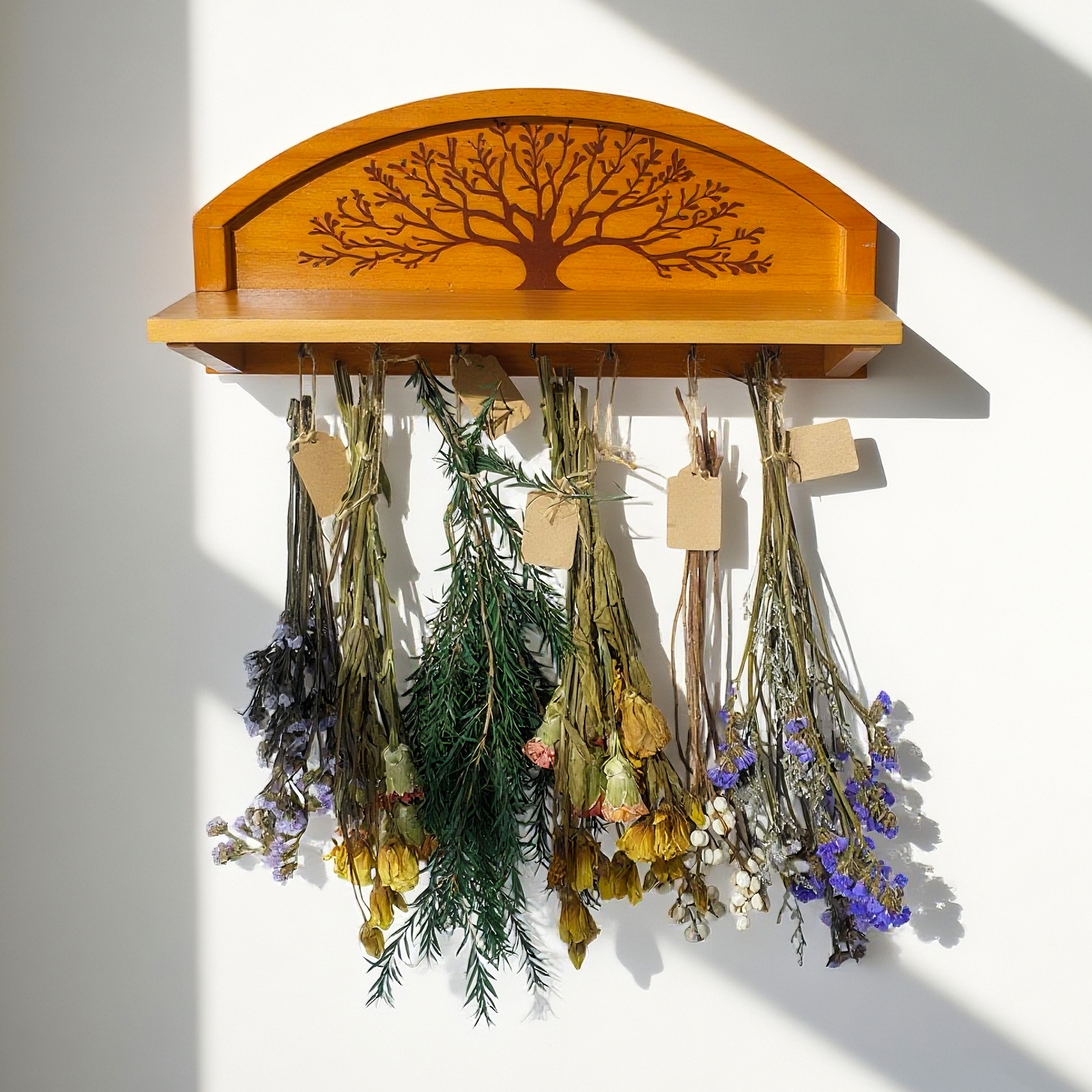 Gold Foil Tree of Life Herb Drying Rack - 7 Hook Wall Decor