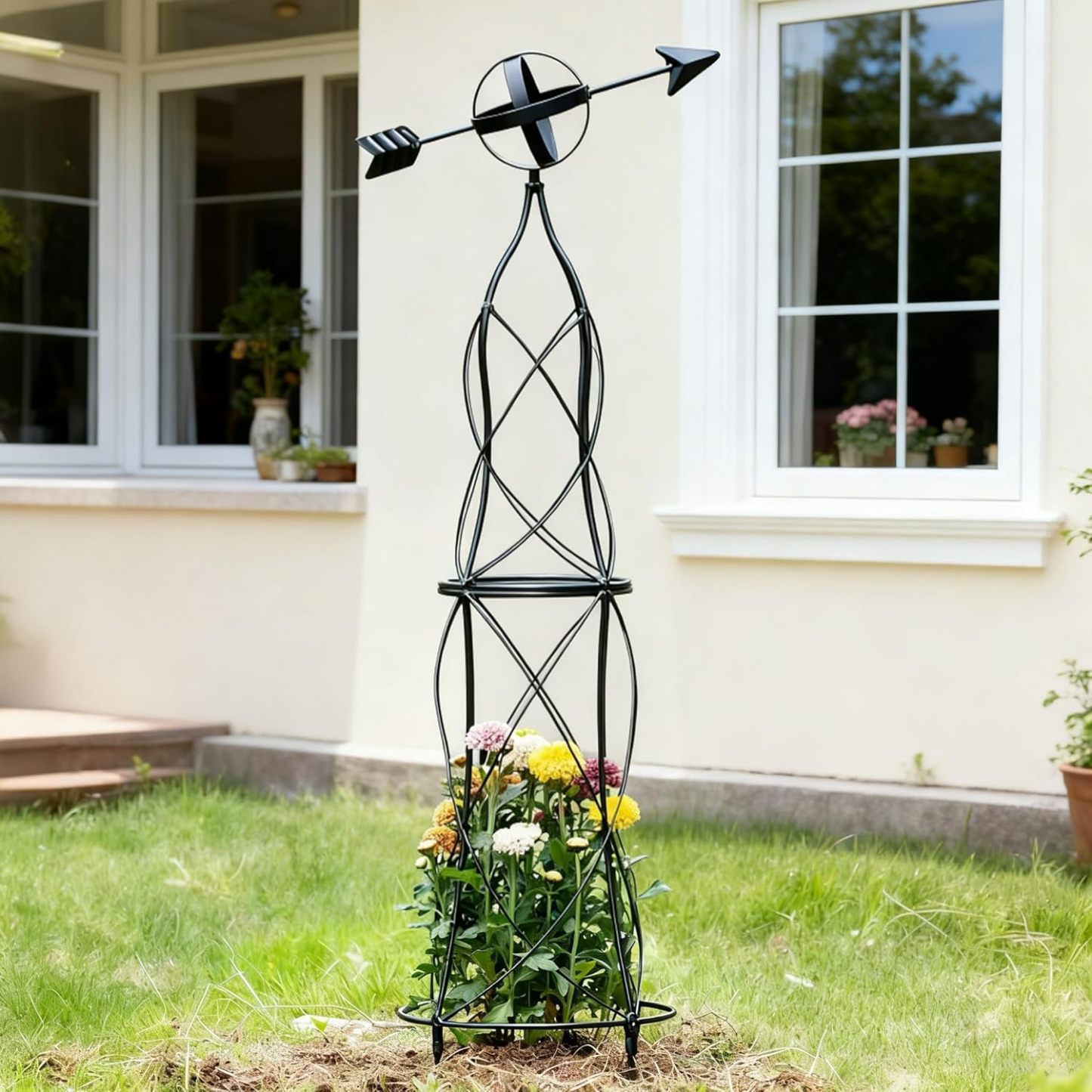  41in Metal Obelisk Trellis with Arrow Top
