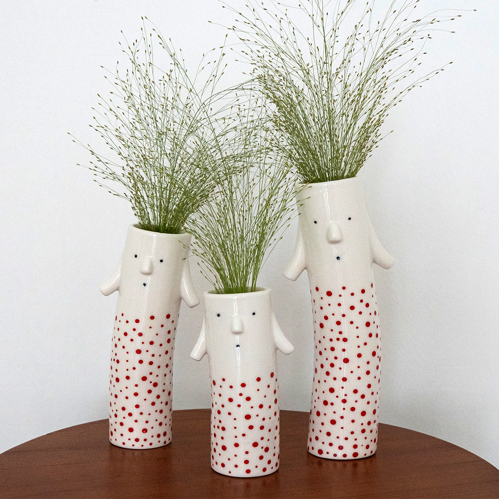 Set of 3 Family Face Vases - Whimsical Ceramic Bud Vase Set 