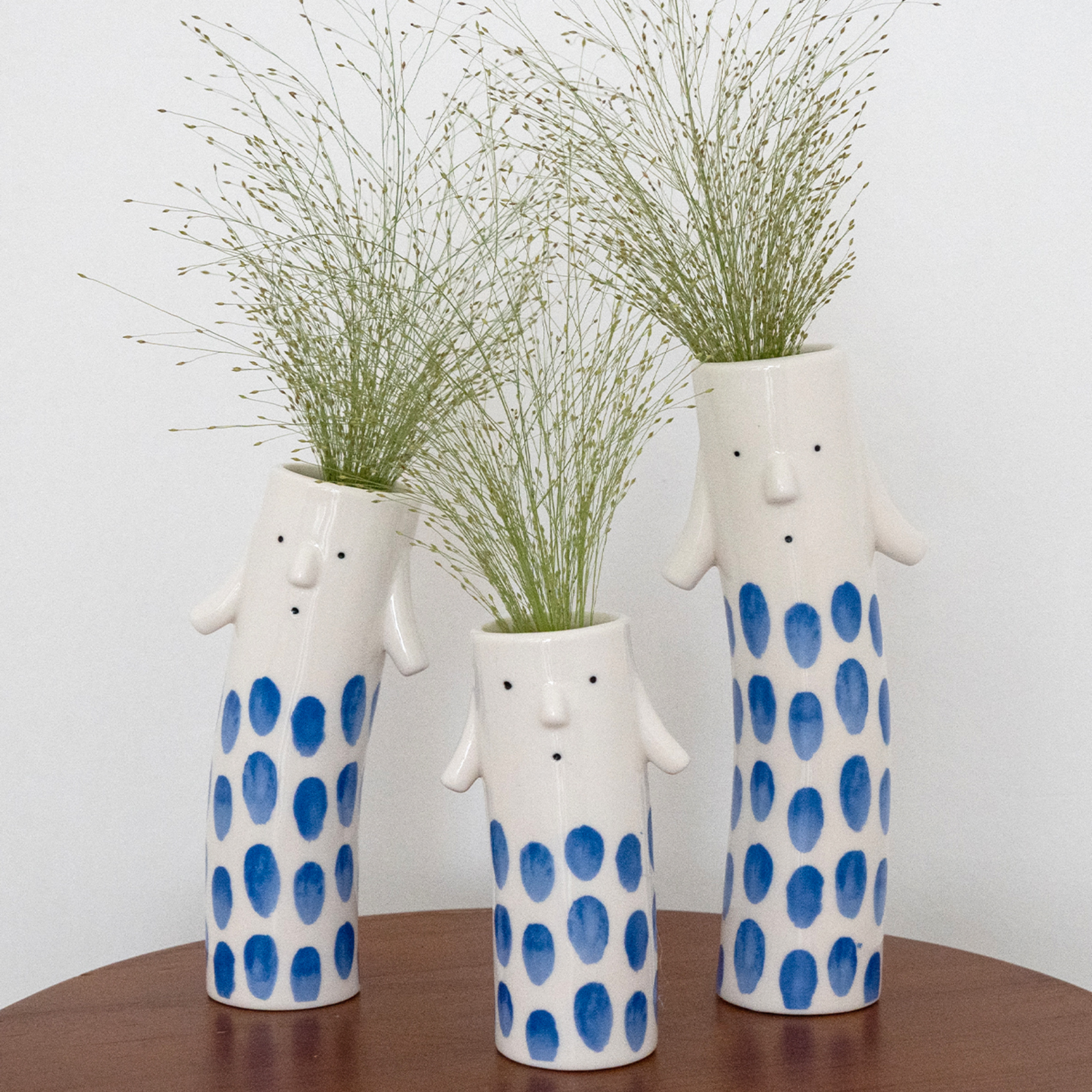 Set of 3 Family Face Vases - Whimsical Ceramic Bud Vase Set 