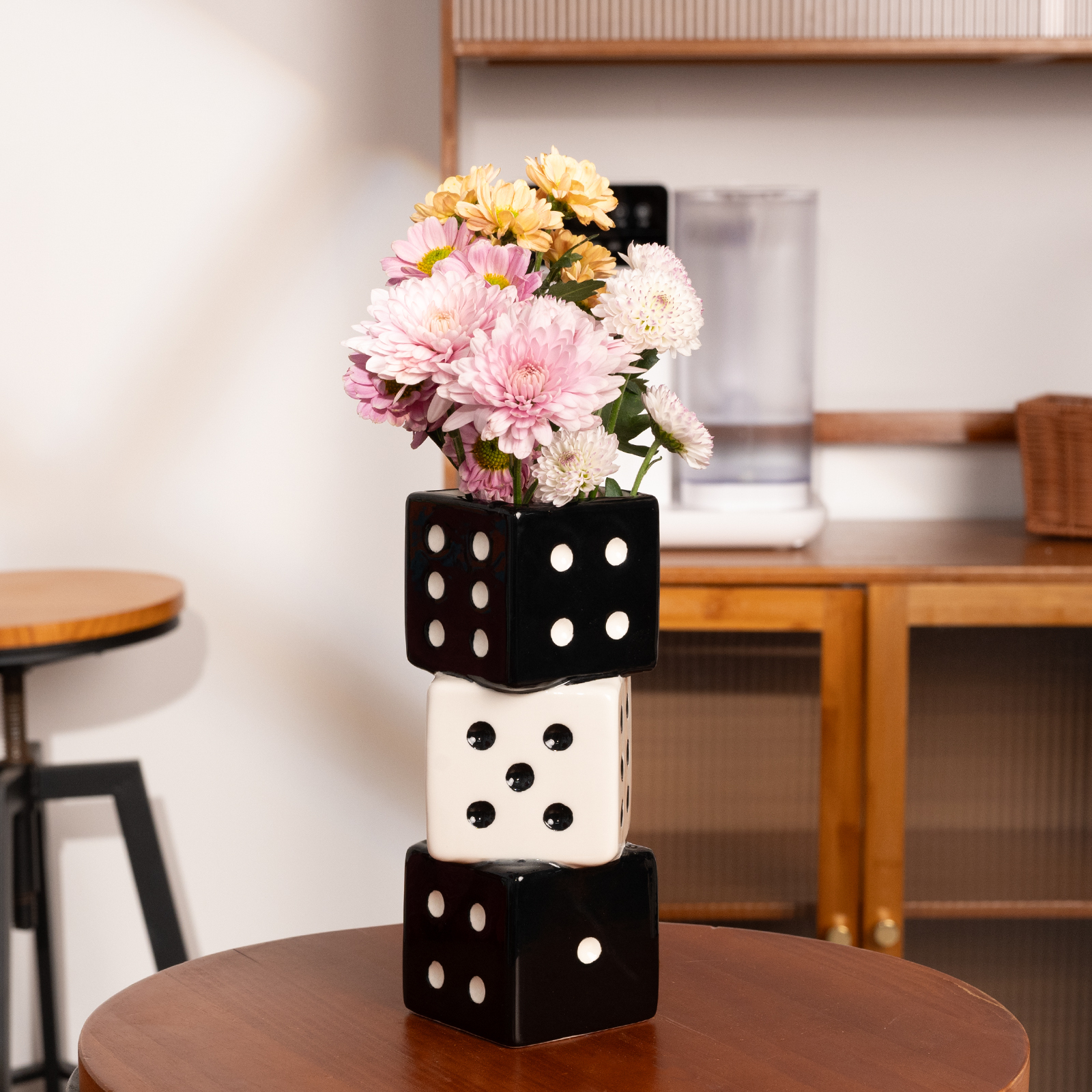 Geometric Dice Vase - Ceramic Centerpiece for Floral Arrangements