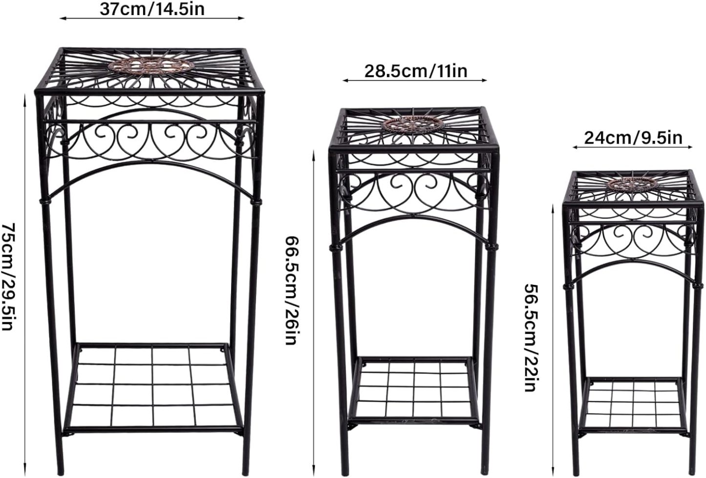 3-Piece Metal Plant Stand Set for Indoor & Outdoor-MOUGIGI