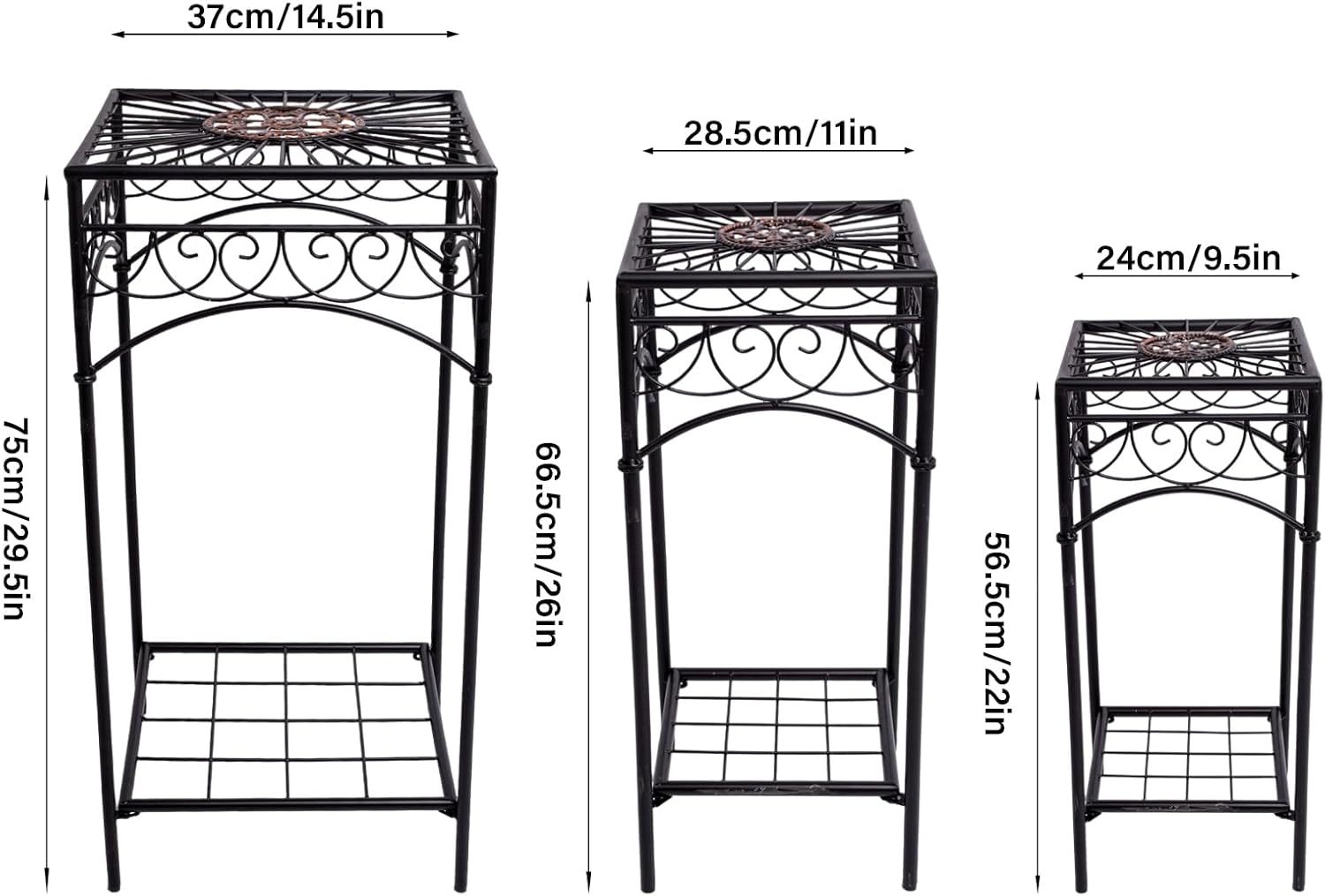 3-Piece Metal Plant Stand Set for Indoor & Outdoor-MOUGIGI