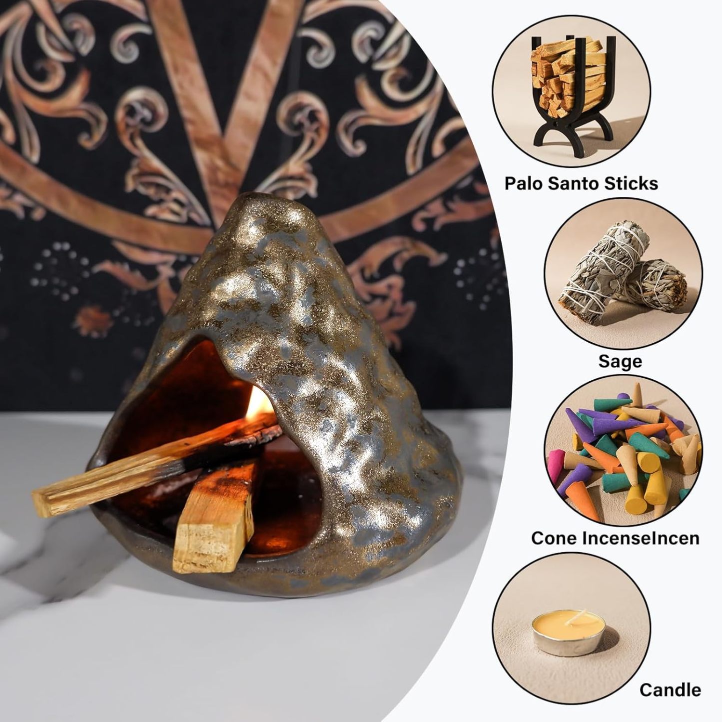 Black Gold Zongzi Incense Burner - Ceramic Palo Santo Holder-MOUGIGI