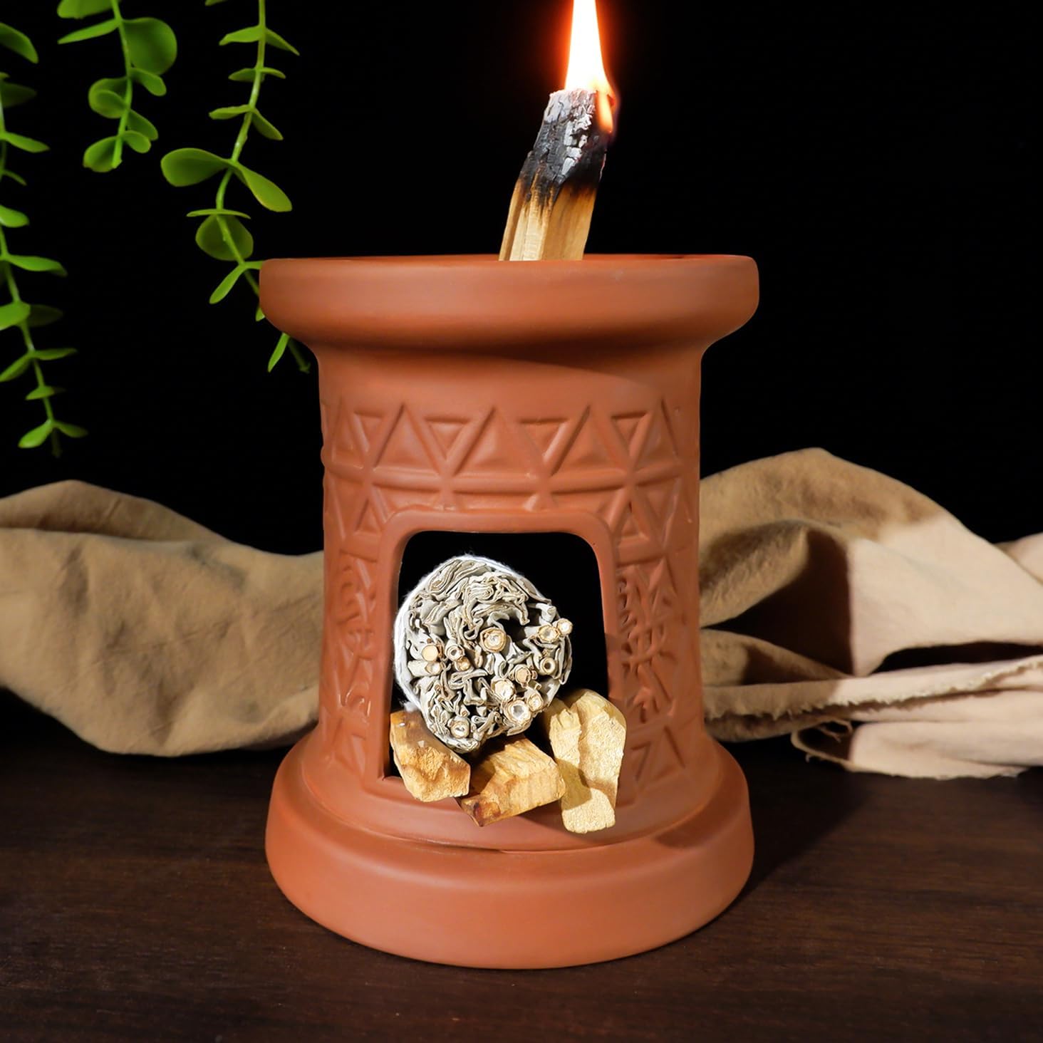 Dual-Zone Terracotta Incense Burner with Storage-MOUGIGI