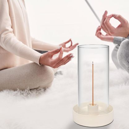 9-Hole Ceramic Incense Burner with Removable Glass Cover-MOUGIGI