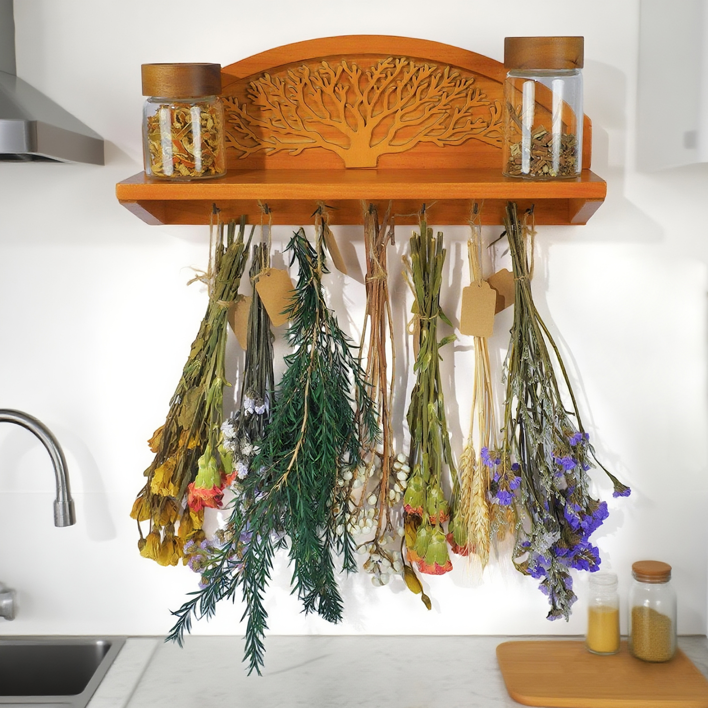 Tree of Life Herb Drying Rack - 7 Hook Wall Decor
