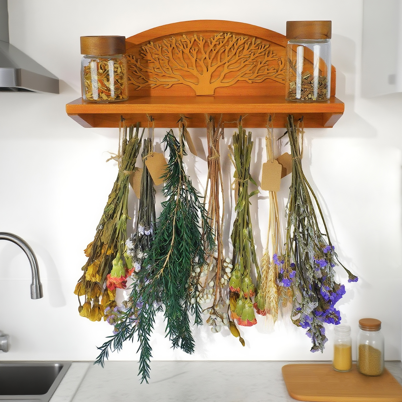 Tree of Life Herb Drying Rack - 7 Hook Wall Decor