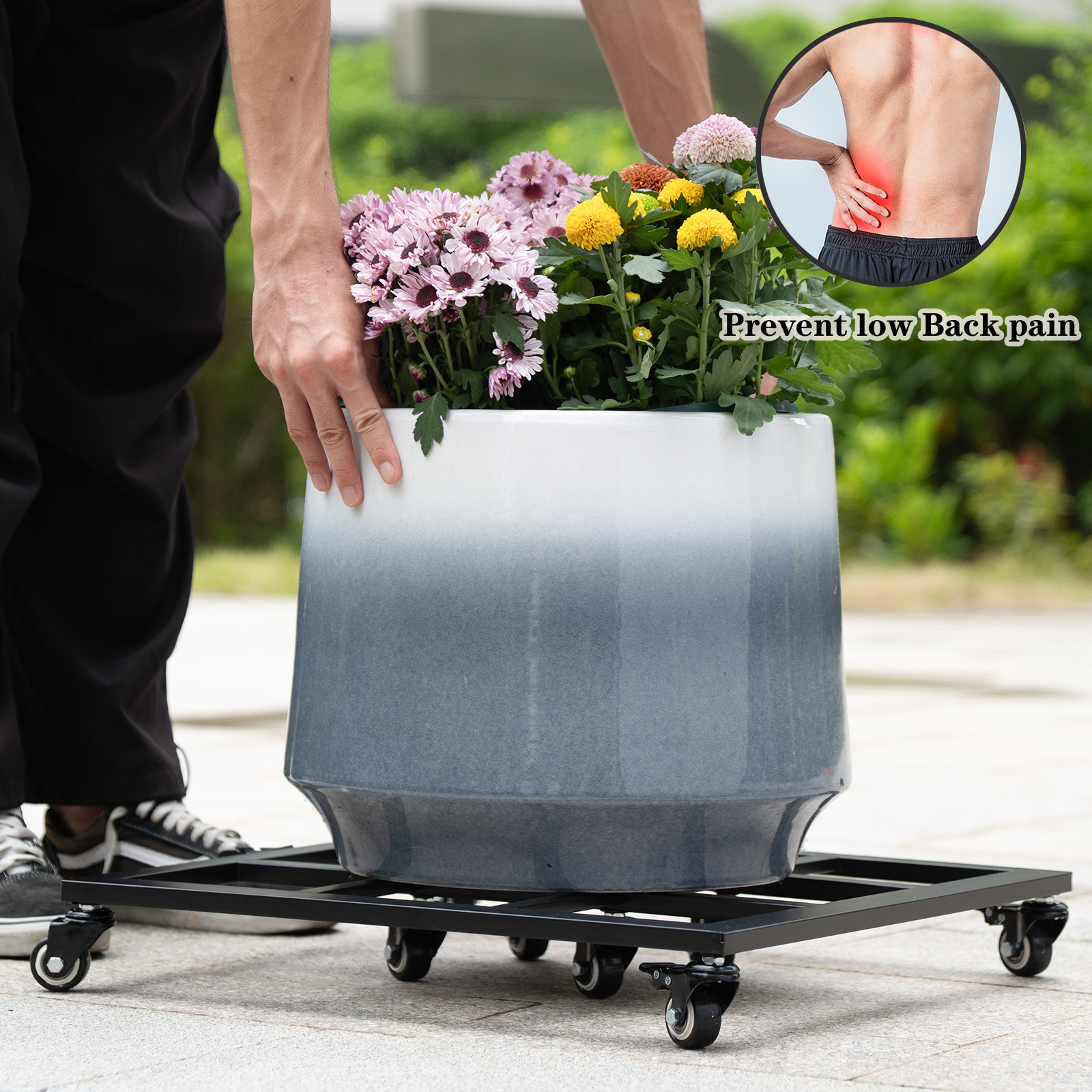 Heavy Duty Square Plant Dolly - 200LB Capacity & Removable Handle