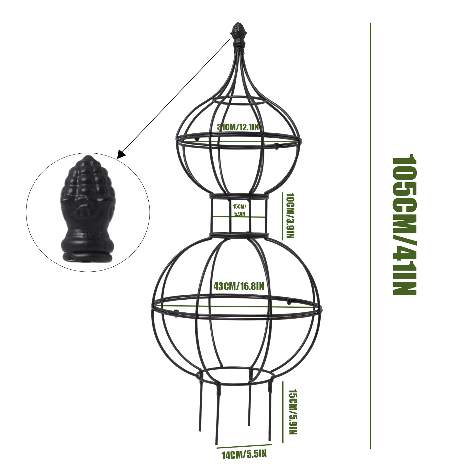 42x17in Metal Obelisk Trellis for Roses & Vines