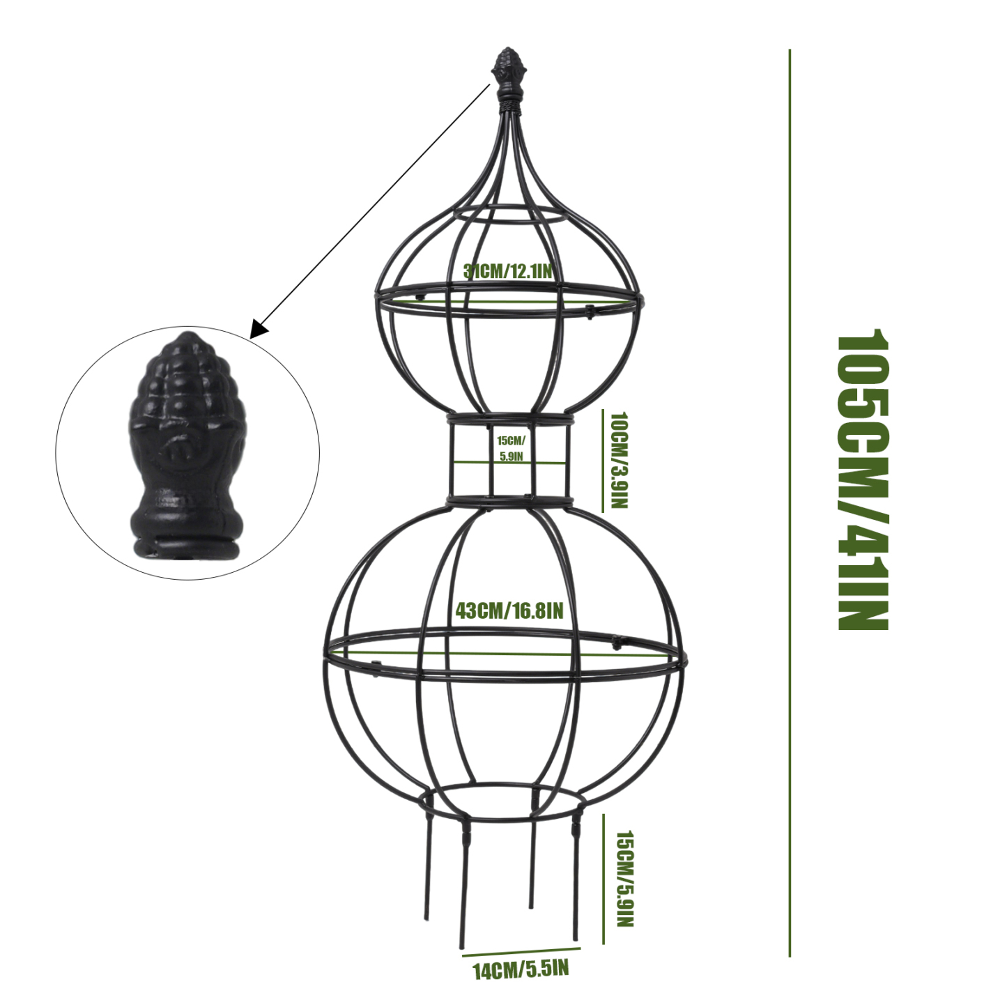 42x17in Metal Obelisk Trellis for Roses & Vines