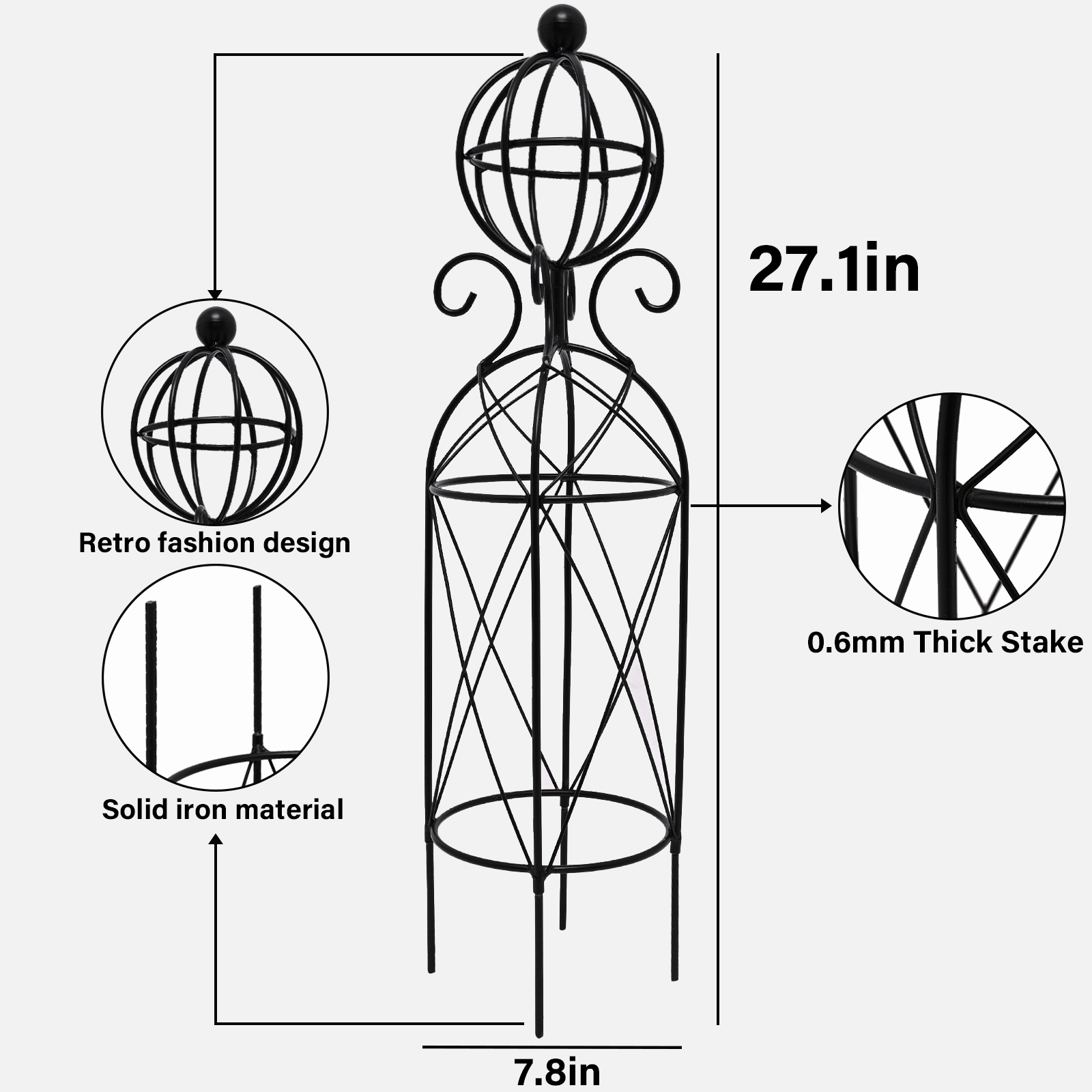 27.1" Metal Obelisk Trellis - Rust-Proof Garden Support