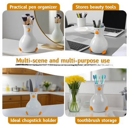 Handcrafted Duck Vase - Ceramic Art Piece & Pen Holder