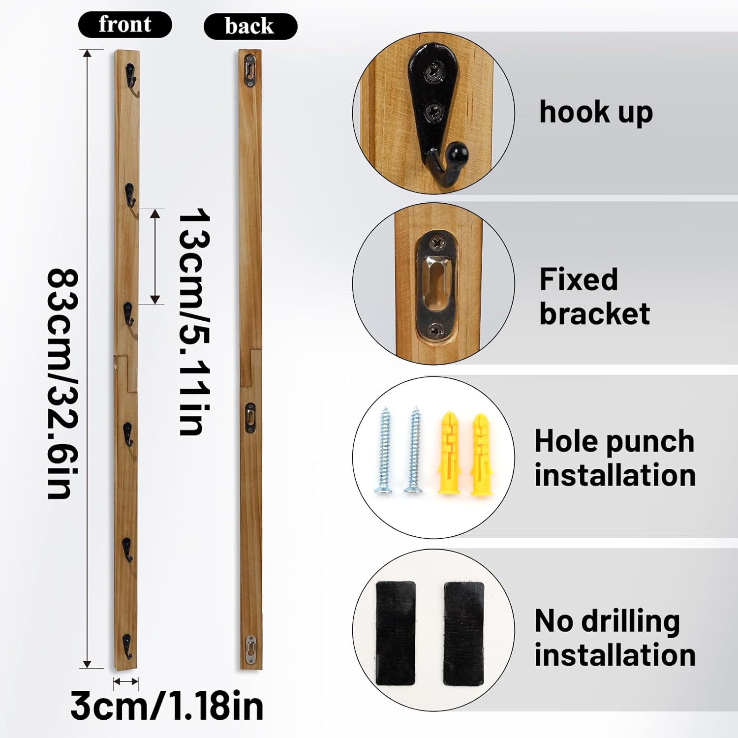 Solid Wood Wall Mug Rack - 6 Hook Rustic Style Cup Holder-MOUGIGI