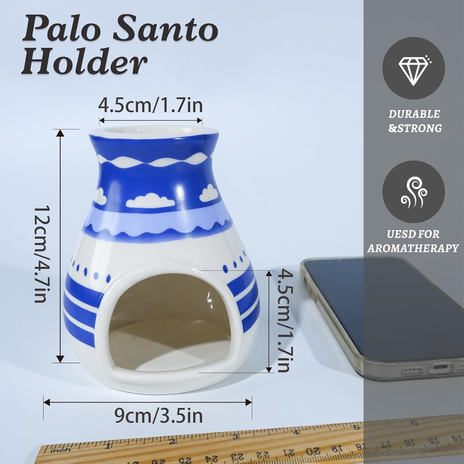 Hopi Blue Ceramic Palo Santo Holder - Spiritual Incense Burner -MOUGIGI