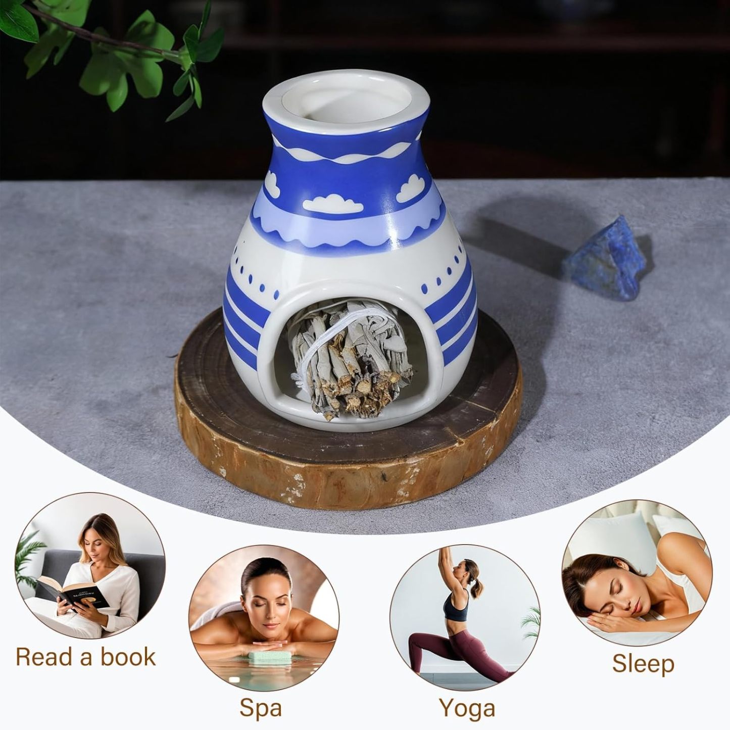 Hopi Blue Ceramic Palo Santo Holder - Spiritual Incense Burner -MOUGIGI