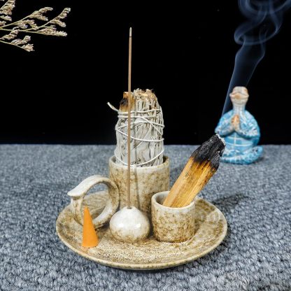 5-in-1 Ceramic Smudge Bowl - Incense & Candle Holder-MOUGIGI