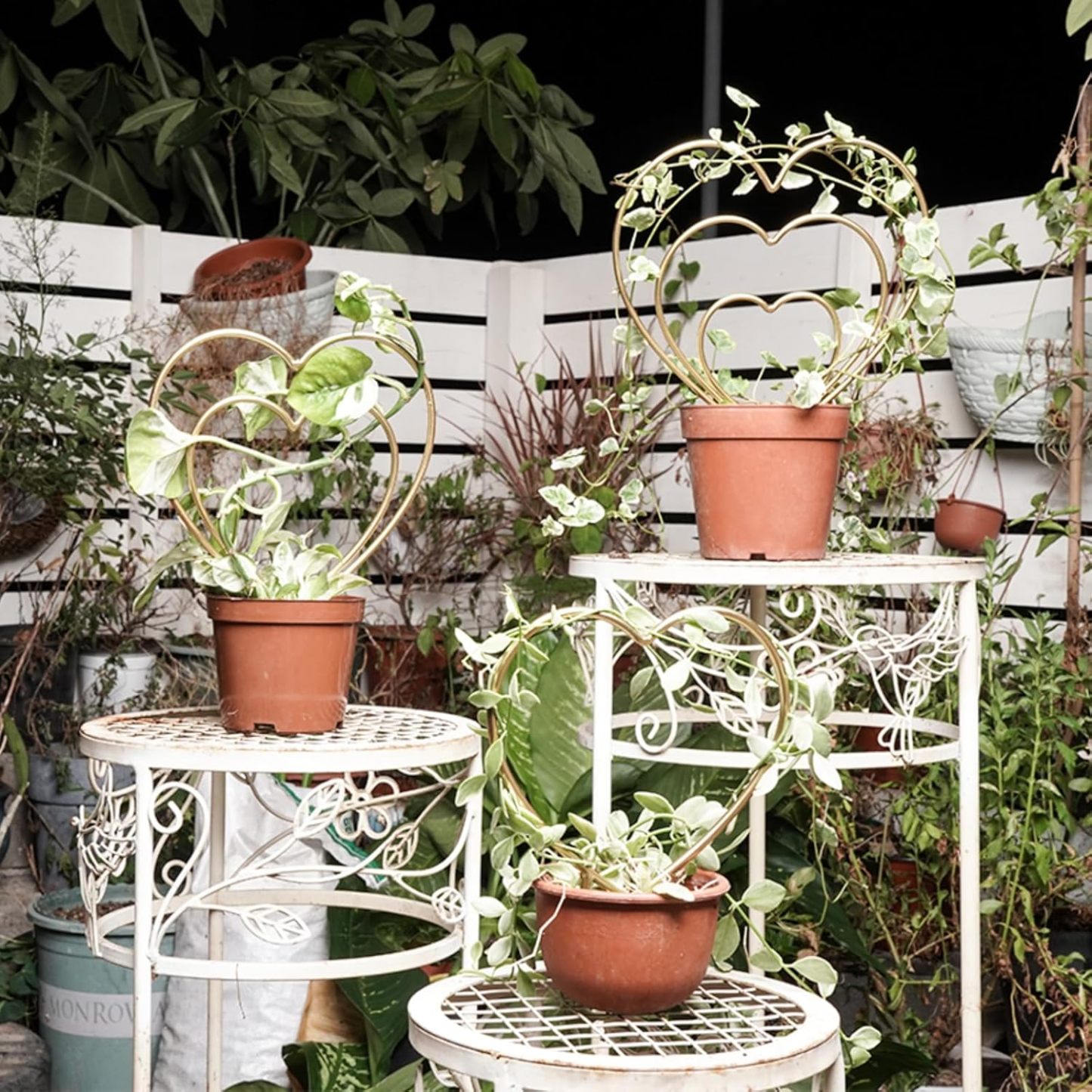 3-Pack Gold Heart Trellis for Climbing Houseplants-MOUGIGI