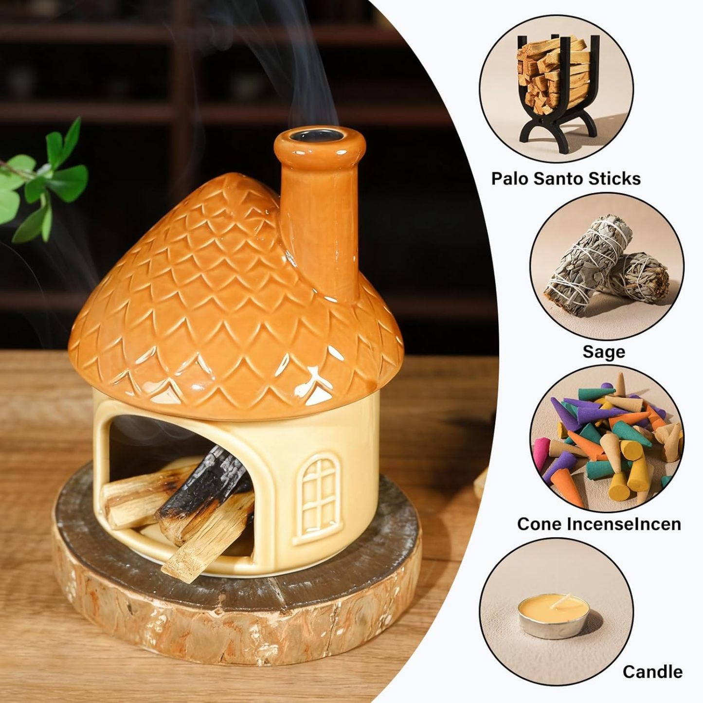 Yellow House Ceramic Palo Santo Burner - Mini Chiminea Incense Holder-MOUGIGI