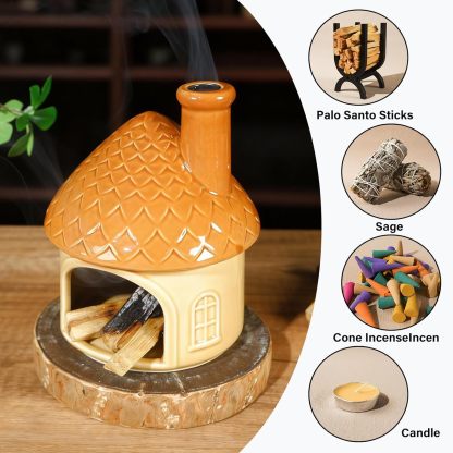 Yellow House Ceramic Palo Santo Burner - Mini Chiminea Incense Holder-MOUGIGI
