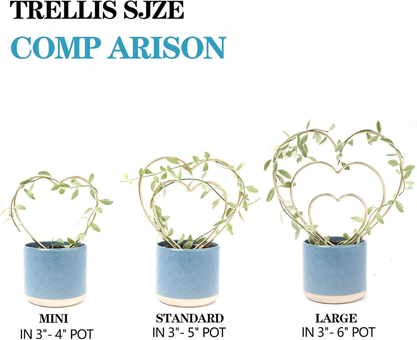 3-Pack Gold Heart Trellis for Climbing Houseplants-MOUGIGI