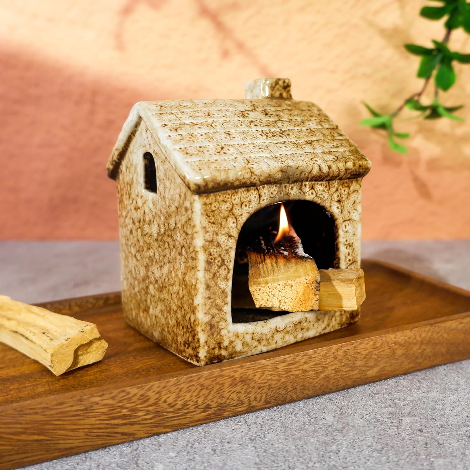 Brown House Ceramic Incense Burner for Palo Santo & Sage-MOUGIGI