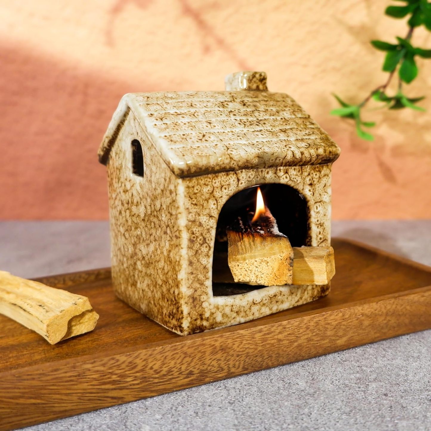 Brown House Ceramic Incense Burner for Palo Santo & Sage-MOUGIGI