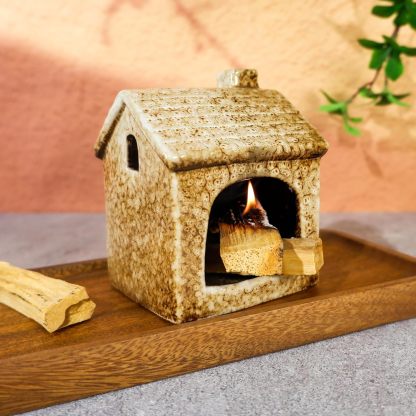 Brown House Ceramic Incense Burner for Palo Santo & Sage-MOUGIGI
