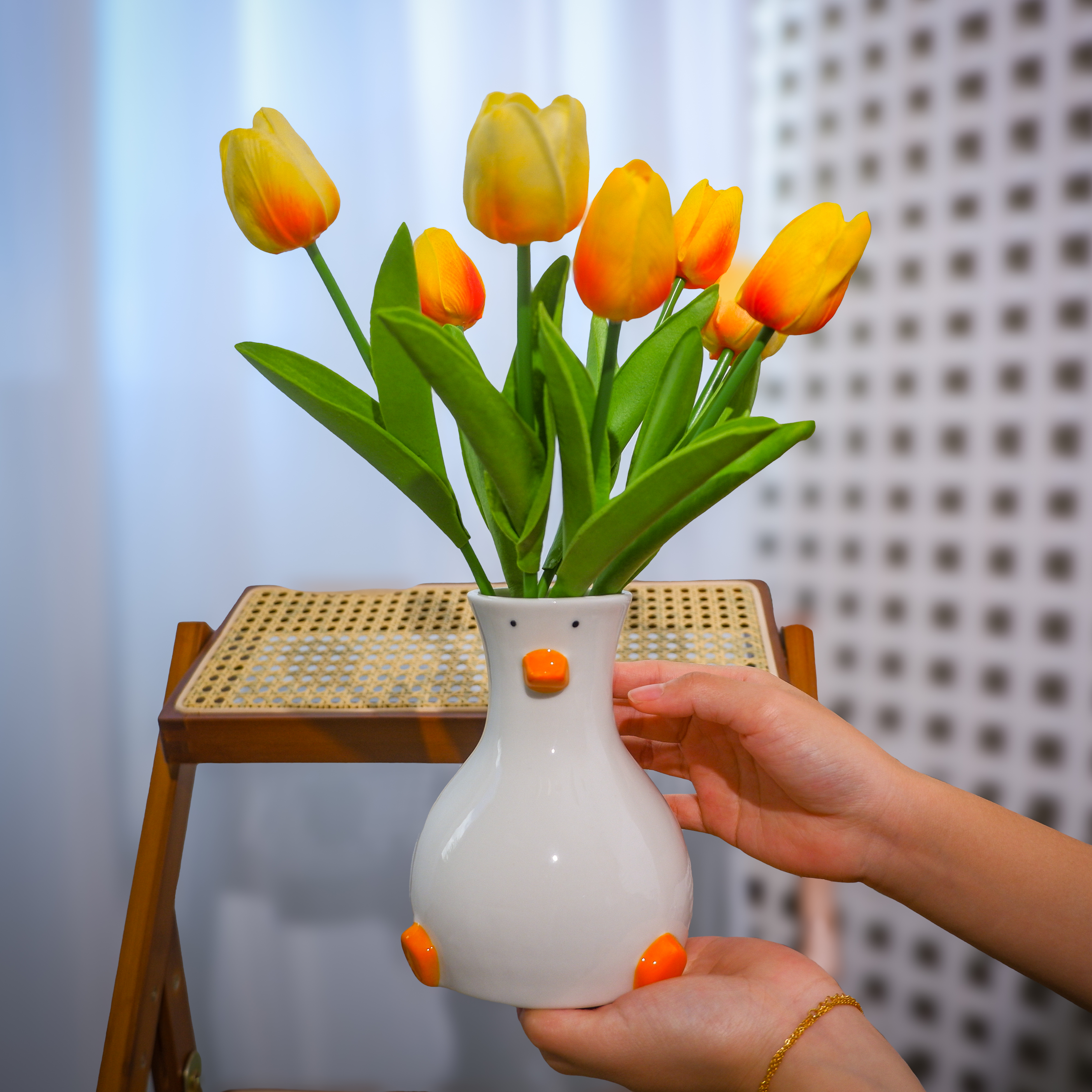 Handcrafted Duck Vase - Ceramic Art Piece & Pen Holder